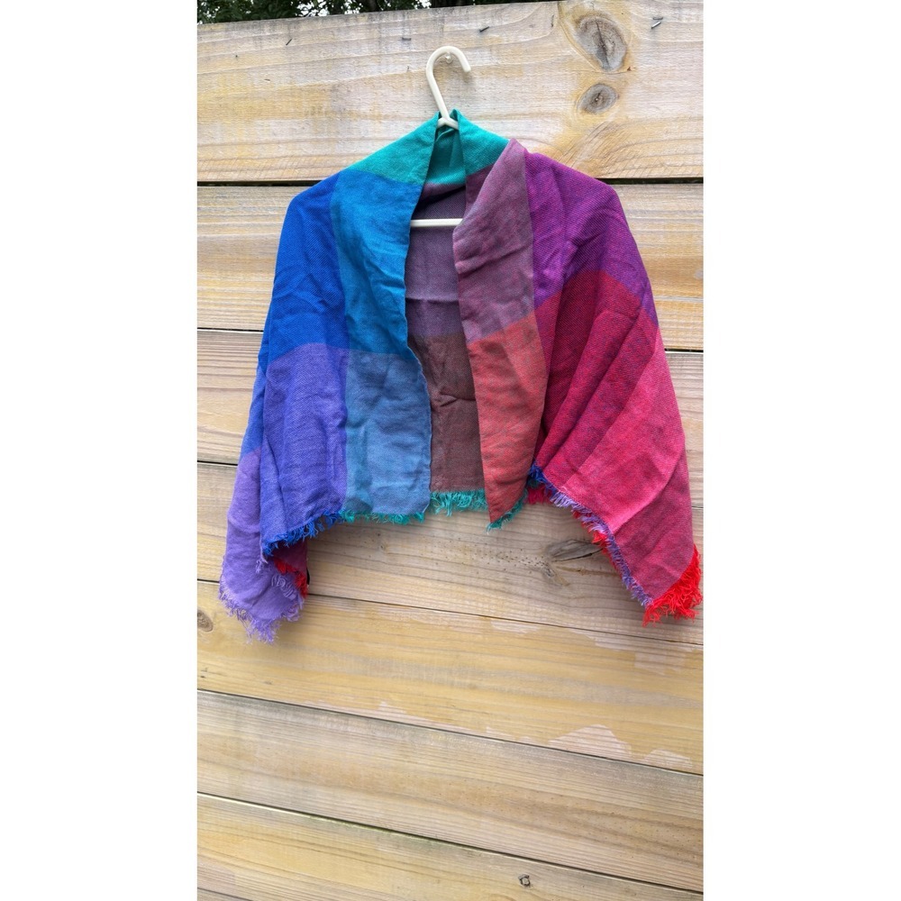 Voila La France Rainbow Colorblock Woven Wrap Scarf Made in France Tricots